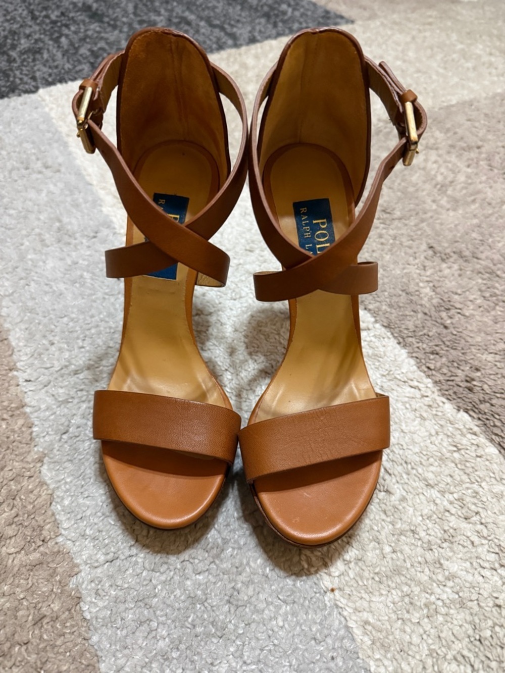 Polo by Ralph Lauren Tan Leather Crisscross Ankle Strap Heels- Size 36.5